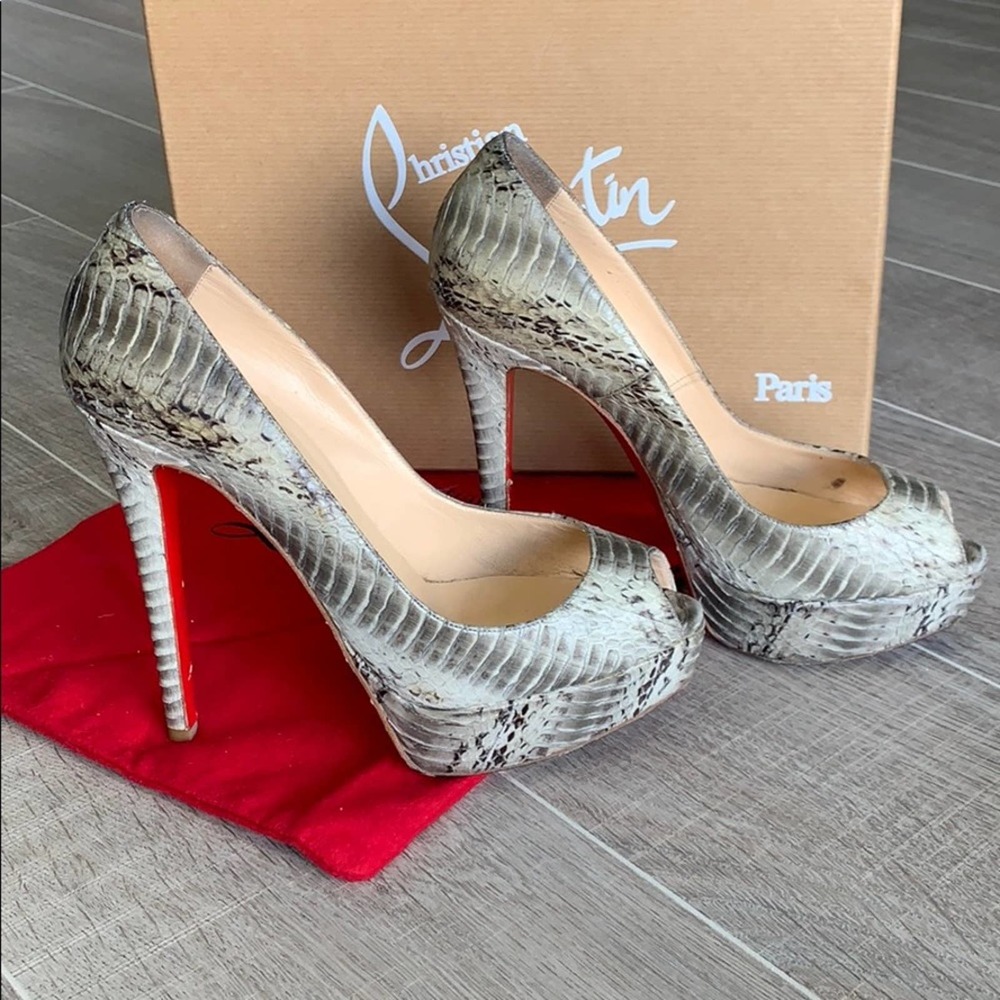 Christian Louboutin Snakeskin Peep-Toe Heels